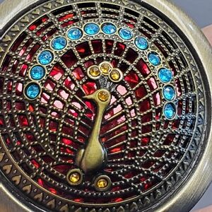 Peacock Mirror Compact Filigree Domed Jeweled Double Mirror NEW Beauty